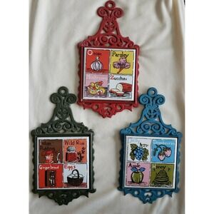 3 VINTAGE NAPCOWARE CERAMIC & CAST IRON CLOCK TRIVET JAPAN 1-W/STICKER